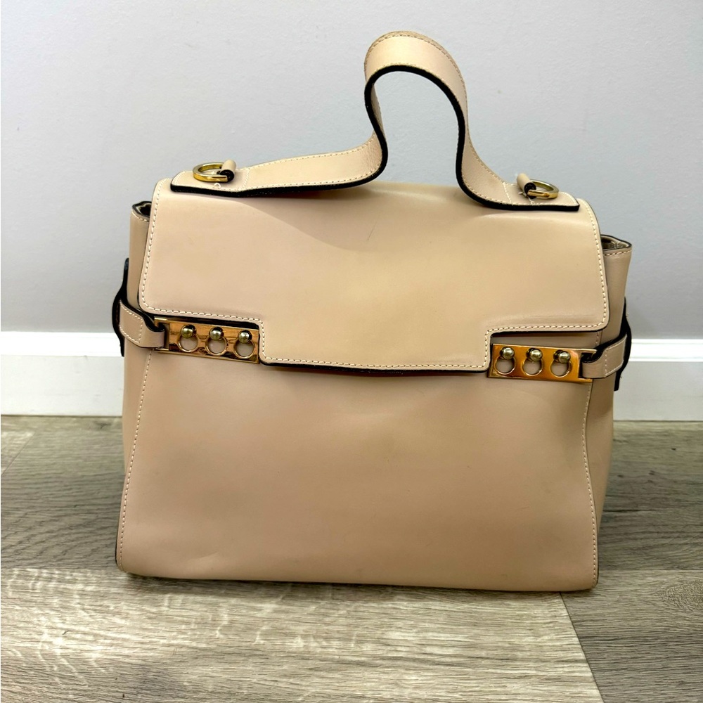 Leather shoulder bag .Elegant.Beige.Genuine Leather.